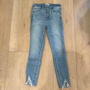 Abercrombie & Fitch High Rise Super Skinny Ankle Blue Distressed Jeans size 25